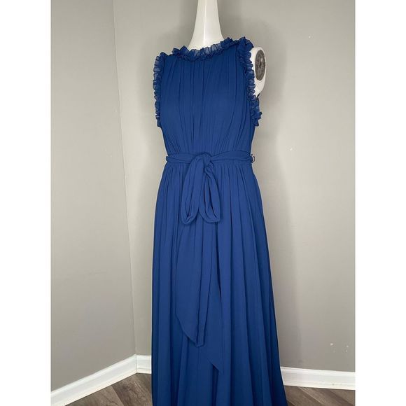 NWT BADGLEY MISCHKA Ruffle-trimmed pleated chiffon gown Size 8 $750 - Picture 3 of 8
